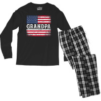 Grandpa Vintage Usa Flag Patriotic 4th Of July Men's Long Sleeve Pajama Set | Artistshot