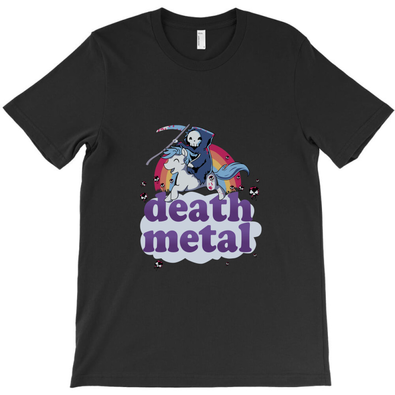 Death Metal' - The Grim Reaper Riding A Unicorn In Front Of A Rainbow  T-shirt | Artistshot