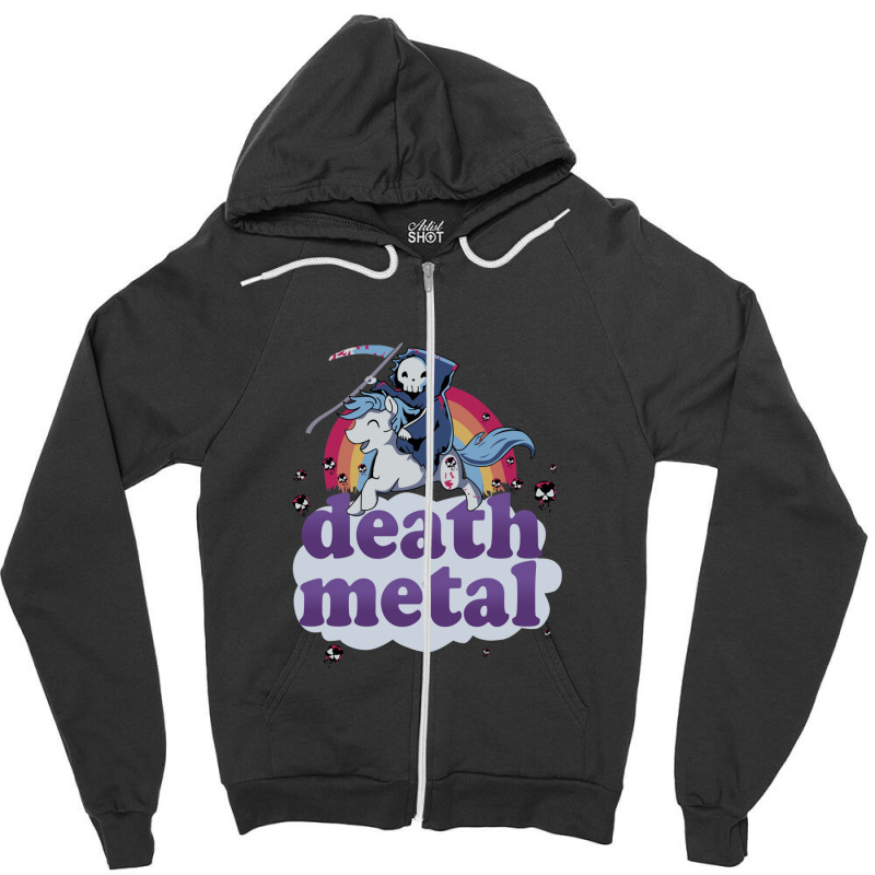 Death Metal' - The Grim Reaper Riding A Unicorn In Front Of A Rainbow  Zipper Hoodie | Artistshot