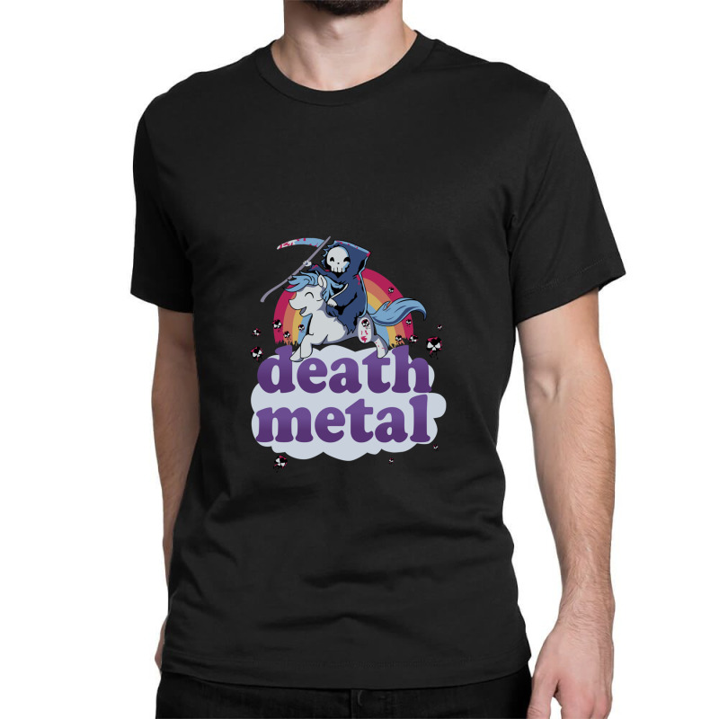 Death Metal' - The Grim Reaper Riding A Unicorn In Front Of A Rainbow  Classic T-shirt | Artistshot