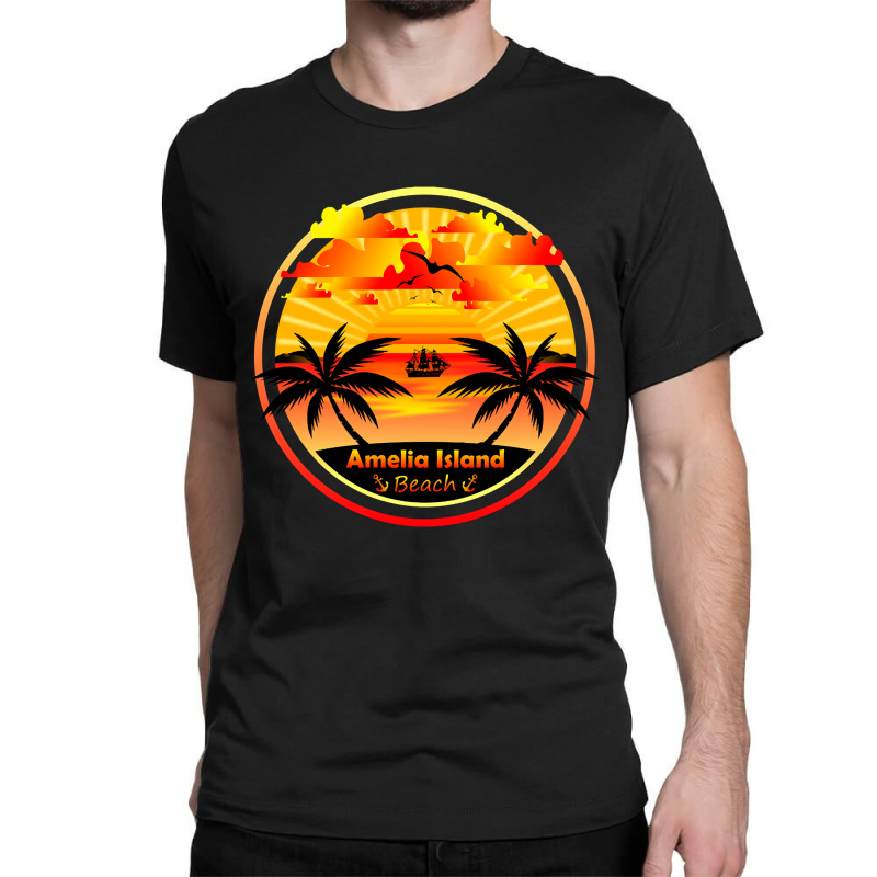 Amelia Island Beach, Palm Trees Sunset, Florida Summer-qz1m6 Classic T-shirt by declangreenwood | Artistshot