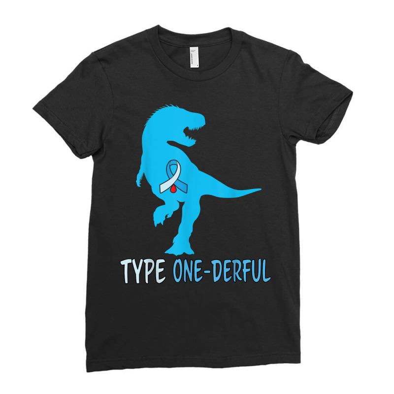 Type 1 Diabetes Awareness Ribbon T1d T Rex Dinosaur Boys T Shirt Ladies Fitted T-Shirt by maryannmjra8 | Artistshot