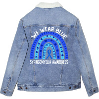 We Wear Blue For Syringomyelia Awareness Blue Rainbow Pullover Hoodie Unisex Sherpa-lined Denim Jacket | Artistshot