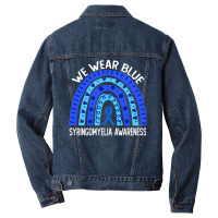 We Wear Blue For Syringomyelia Awareness Blue Rainbow Pullover Hoodie Men Denim Jacket | Artistshot