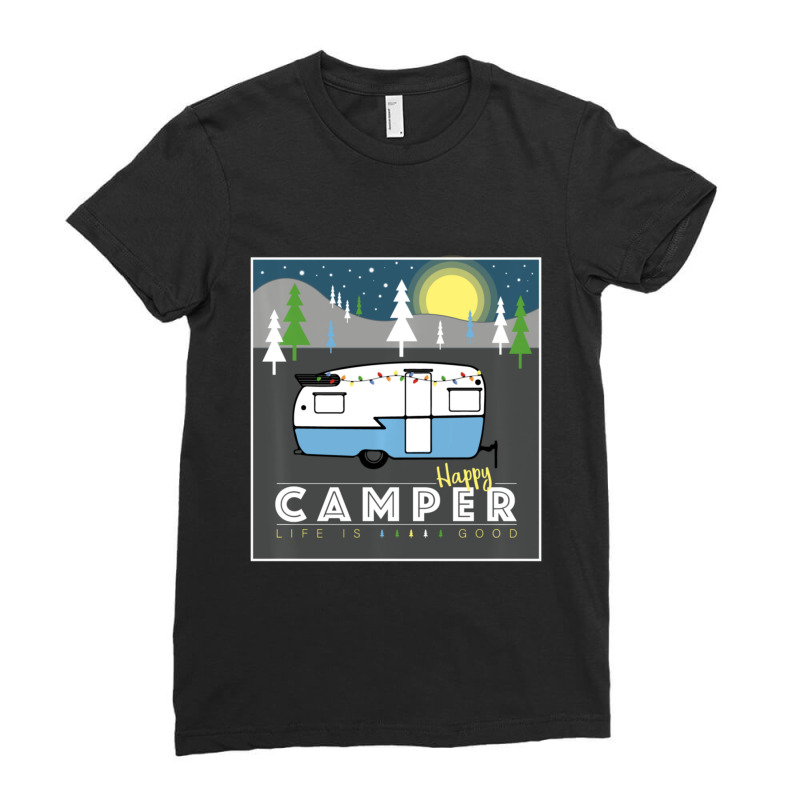 Retro Vintage Shasta Decor Camping Gift Happy Camper Ladies Fitted T-Shirt by behindcedar22 | Artistshot