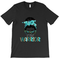 Women Messy Bun Teal Ribbon Pcos Warrior T-shirt | Artistshot