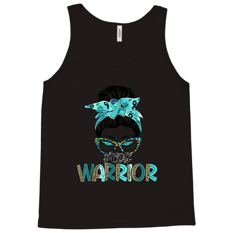 Women Messy Bun Teal Ribbon Pcos Warrior Tank Top | Artistshot