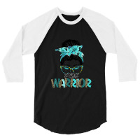 Women Messy Bun Teal Ribbon Pcos Warrior 3/4 Sleeve Shirt | Artistshot