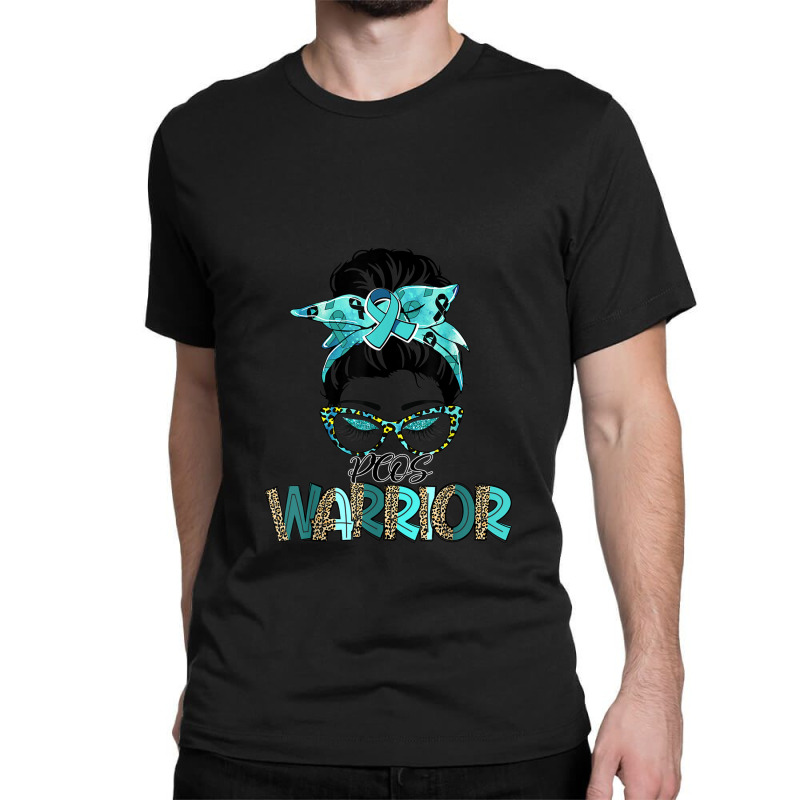 Women Messy Bun Teal Ribbon Pcos Warrior Classic T-shirt | Artistshot