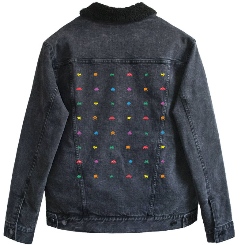 Gamer Aliens Retro 8-bit Unisex Sherpa-Lined Denim Jacket by Beers Pulido | Artistshot