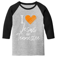 I Love Jesus And Tennessee Shirt Orange Heart Cute Fan Gift Youth 3/4 Sleeve | Artistshot