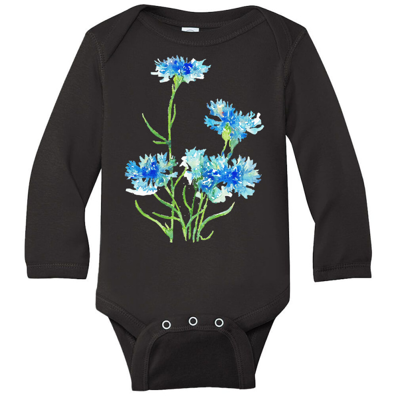 Cornflower Watercolor Painting T  Shirt Long Sleeve Baby Bodysuit by sglover982 | Artistshot