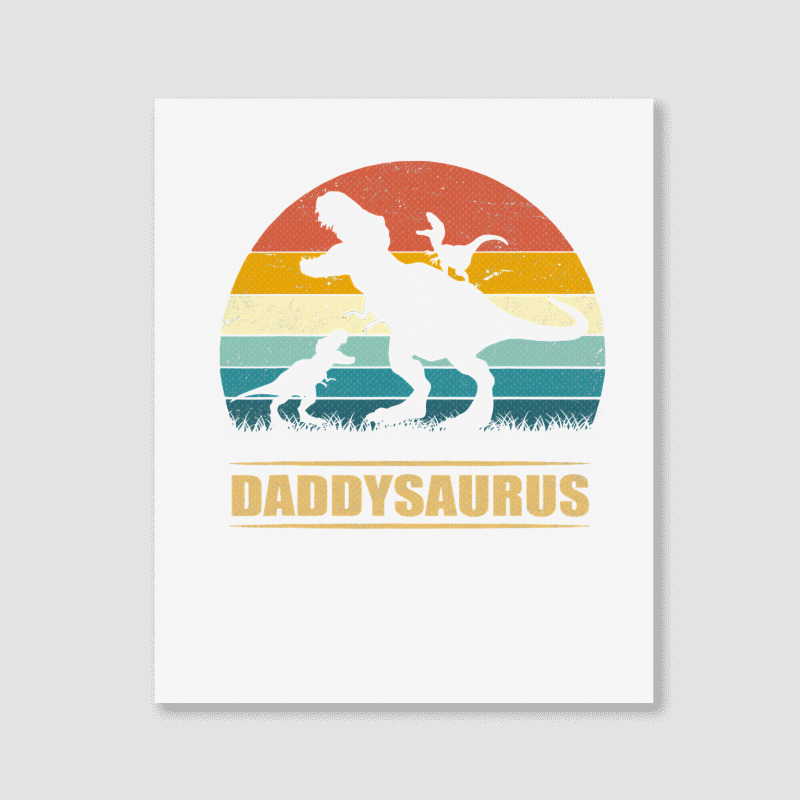 Daddy Dinosaur Daddysaurus 2 Kids Father's Day Gift For Dad T Shirt Portrait Canvas Print | Artistshot