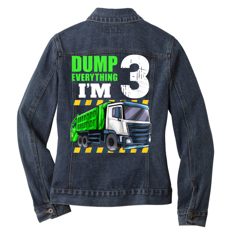 Kids Garbage Truck 3rd Birthday Boy 3 Year Old Three Toddler Ladies Denim Jacket by Min05 | Artistshot