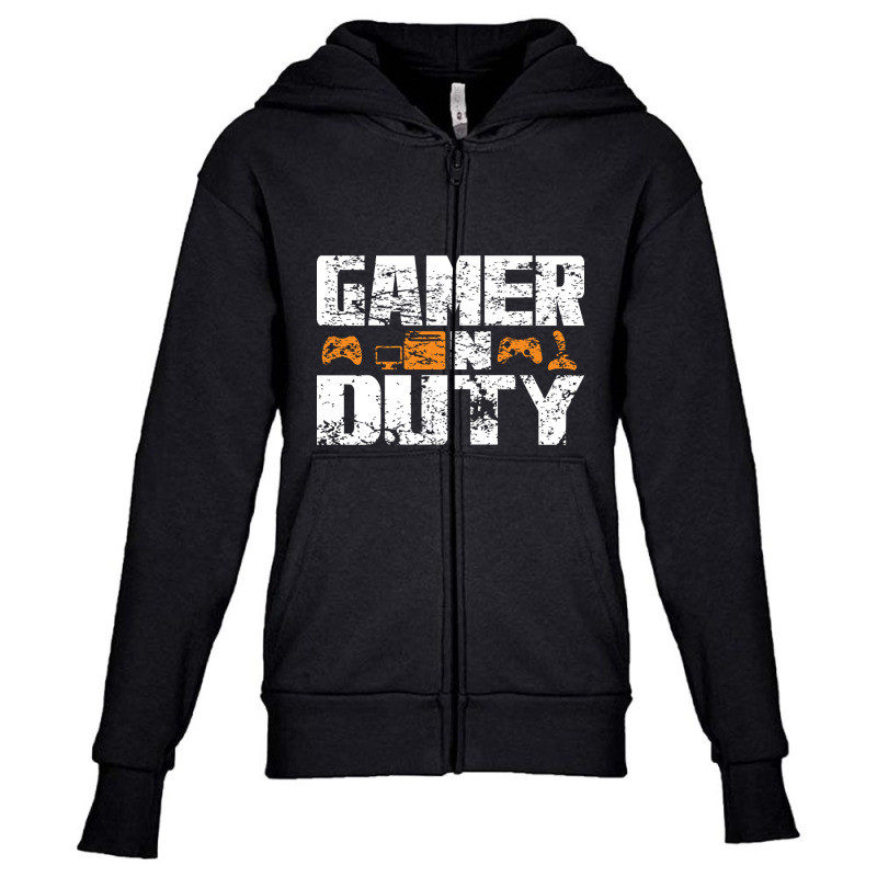 Gamer On Duty Wht Youth Zipper Hoodie by Beers Pulido | Artistshot