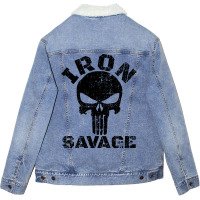 Iron Savage Skull Bodybuilding Unisex Sherpa-lined Denim Jacket | Artistshot