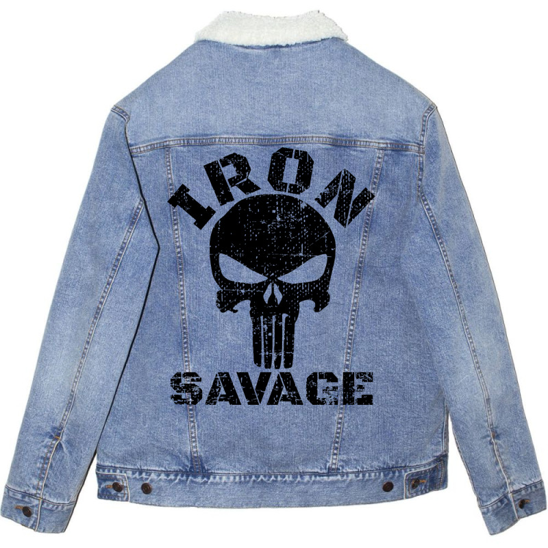 Iron Savage Skull Bodybuilding Unisex Sherpa-Lined Denim Jacket by mckeebeckett3l9yxd | Artistshot