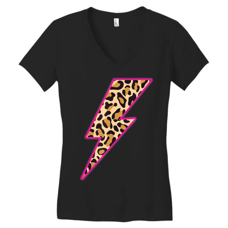 Leopard Lightning Bolt Cheetah Thunder Animal Print Women's V-Neck T-Shirt by Min05 | Artistshot