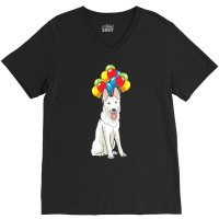 White Shepherd T  Shirt White Swiss Shepherd With Ballons Gift T  Shir V-neck Tee | Artistshot