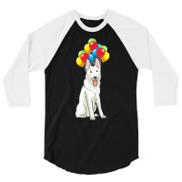 White Shepherd T  Shirt White Swiss Shepherd With Ballons Gift T  Shir 3/4 Sleeve Shirt | Artistshot