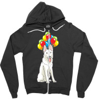 White Shepherd T  Shirt White Swiss Shepherd With Ballons Gift T  Shir Zipper Hoodie | Artistshot