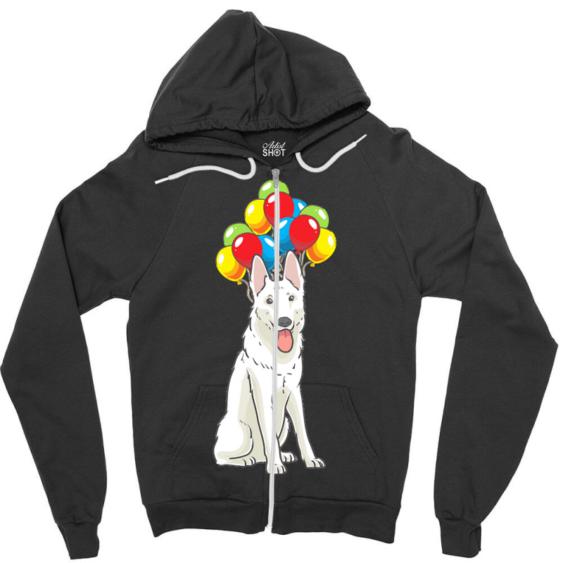 White Shepherd T  Shirt White Swiss Shepherd With Ballons Gift T  Shir Zipper Hoodie | Artistshot