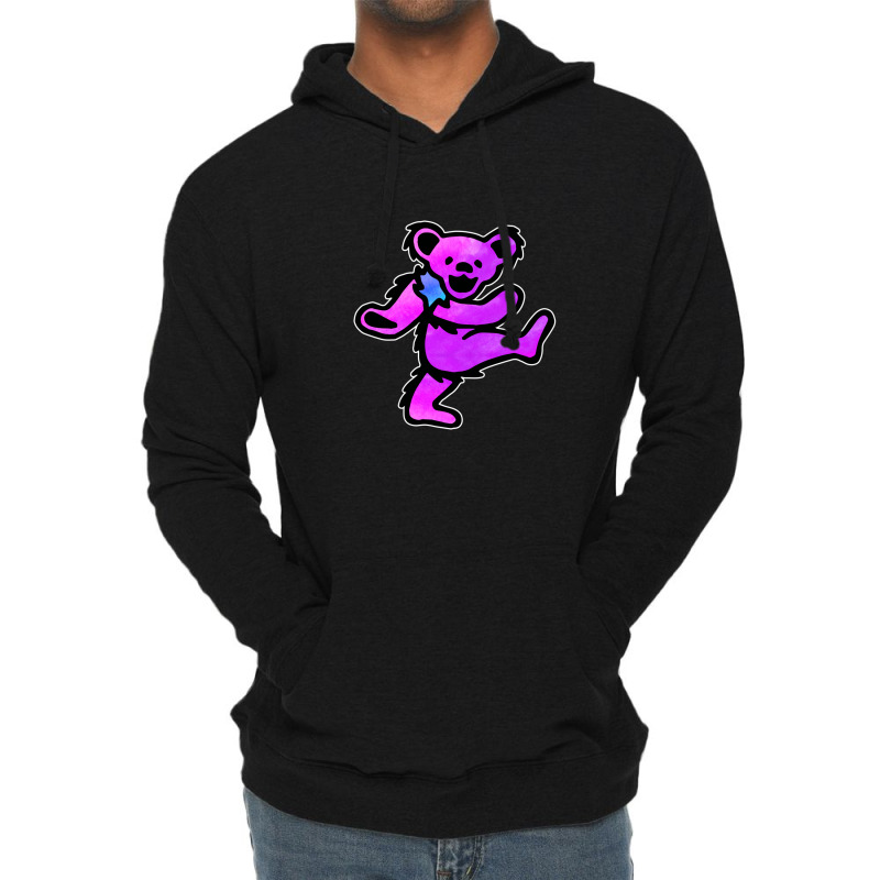 Pink Grateful Dancing Hippie Classic Rock Dead Bear Lightweight Hoodie | Artistshot