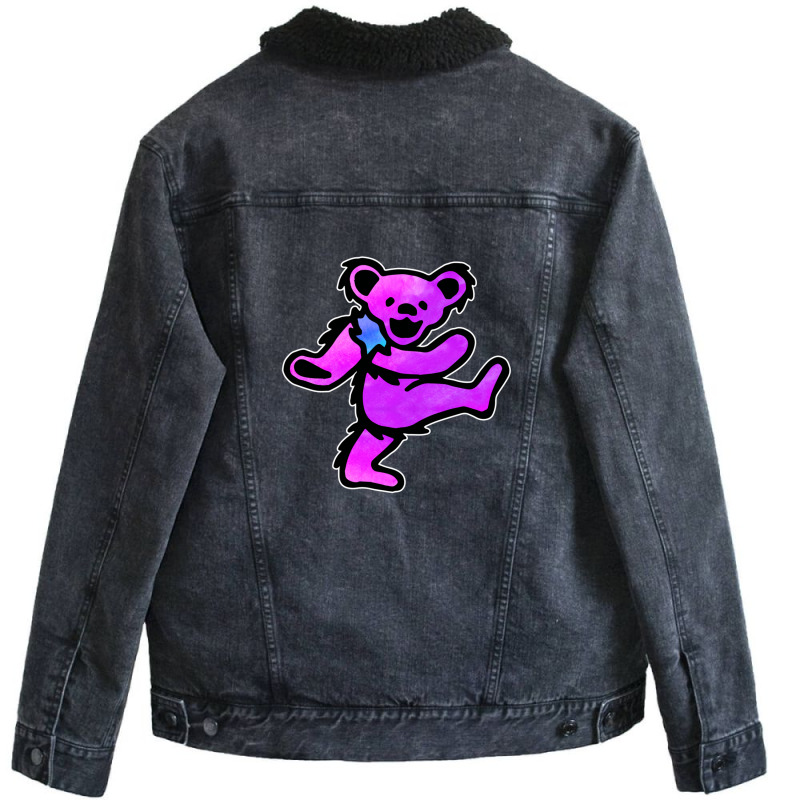 Pink Grateful Dancing Hippie Classic Rock Dead Bear Unisex Sherpa-lined Denim Jacket | Artistshot