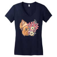 Yorkie T  Shirt Yorkshire Terrier With Flowers T  Shirt Women's V-neck T-shirt | Artistshot