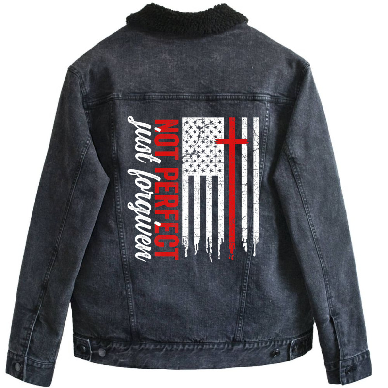 Not Perfect Just Forgiven Christian God Jesus American Flag Unisex Sherpa-lined Denim Jacket | Artistshot