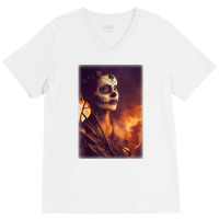 Beautiful Woman Warrior After A Battle With Skeletons T Shirt V-neck Tee | Artistshot