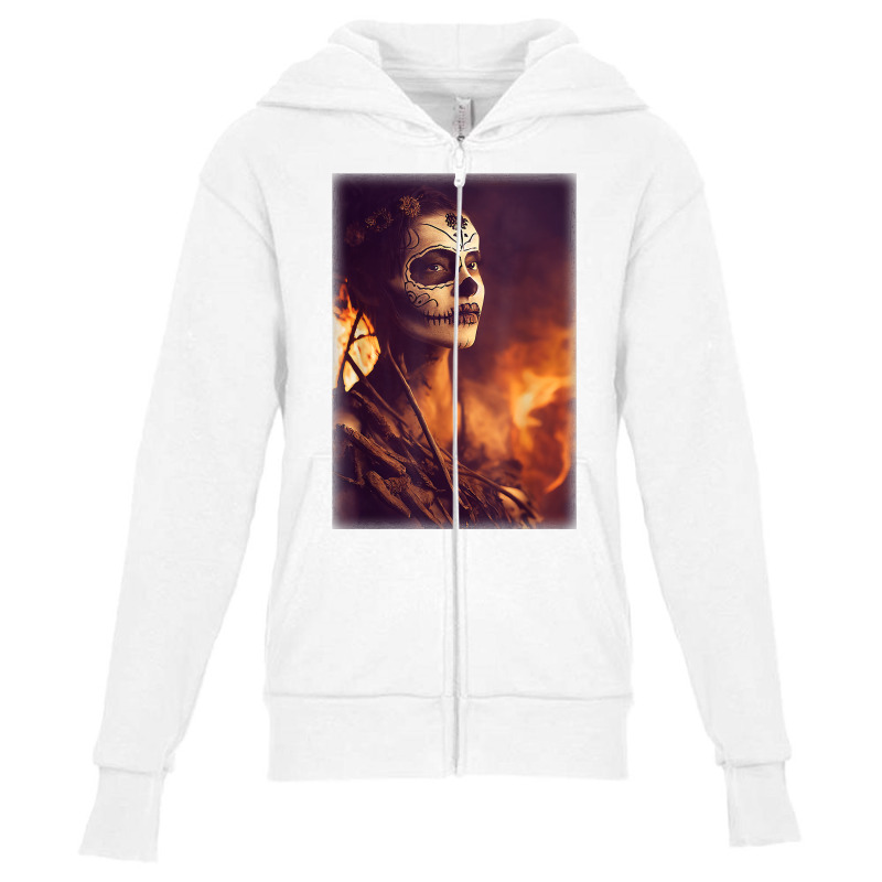 Beautiful Woman Warrior After A Battle With Skeletons T Shirt Youth Zipper Hoodie | Artistshot