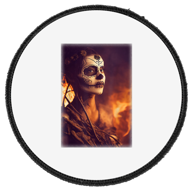 Beautiful Woman Warrior After A Battle With Skeletons T Shirt Round Patch | Artistshot