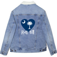 I Love Rock Hill South Carolina Heart Shaped Sc State Flag 1 Unisex Sherpa-lined Denim Jacket | Artistshot