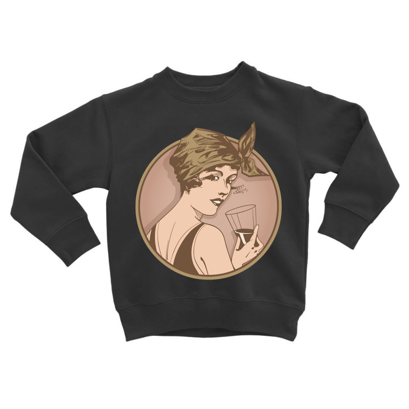 Lady Drinking Wine. Art Deco Style Illustration Design. Toddler Sweatshirt | Artistshot