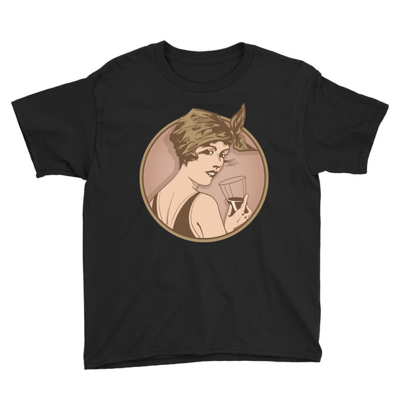 Lady Drinking Wine. Art Deco Style Illustration Design. Youth Tee | Artistshot