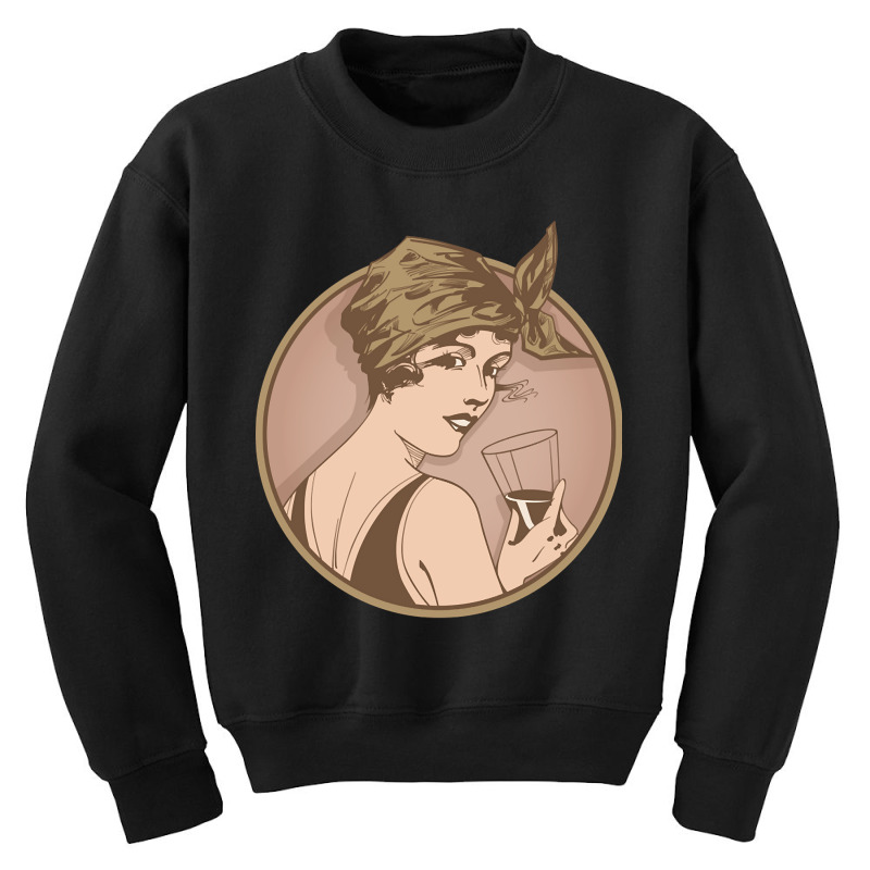 Lady Drinking Wine. Art Deco Style Illustration Design. Youth Sweatshirt | Artistshot