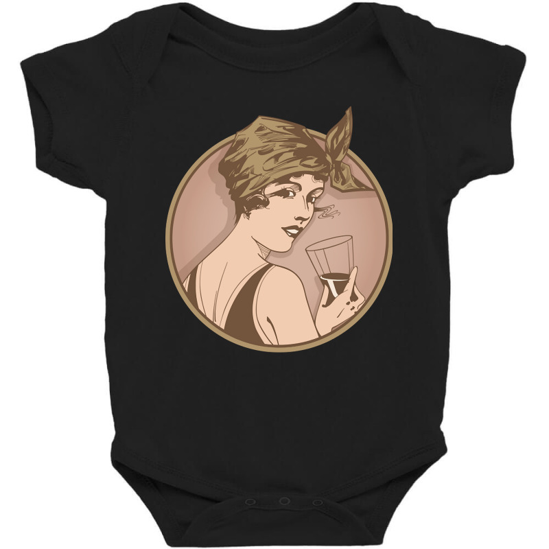 Lady Drinking Wine. Art Deco Style Illustration Design. Baby Bodysuit | Artistshot