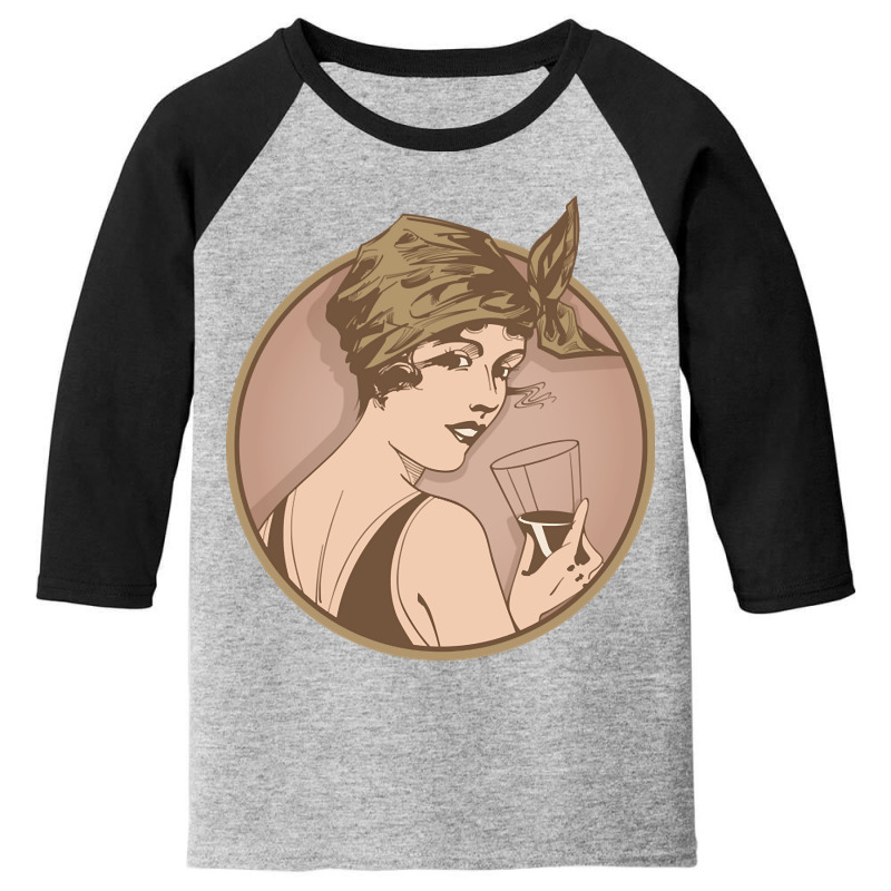 Lady Drinking Wine. Art Deco Style Illustration Design. Youth 3/4 Sleeve | Artistshot