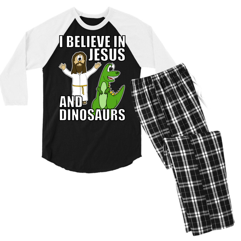 I Believe In Jesus And Dinosaurs Funny Christian Humor Men's 3/4 Sleeve Pajama Set by greggjvandervor | Artistshot