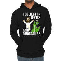 I Believe In Jesus And Dinosaurs Funny Christian Humor Lightweight Hoodie | Artistshot