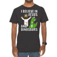 I Believe In Jesus And Dinosaurs Funny Christian Humor Vintage T-shirt | Artistshot