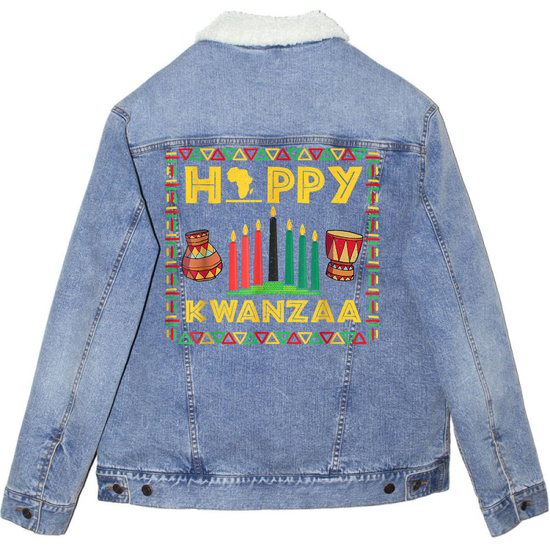 Happy Kwanzaa Kinara, Mishumaa With 7 Principles T Shirt Unisex Sherpa-Lined Denim Jacket by gswarnkab | Artistshot