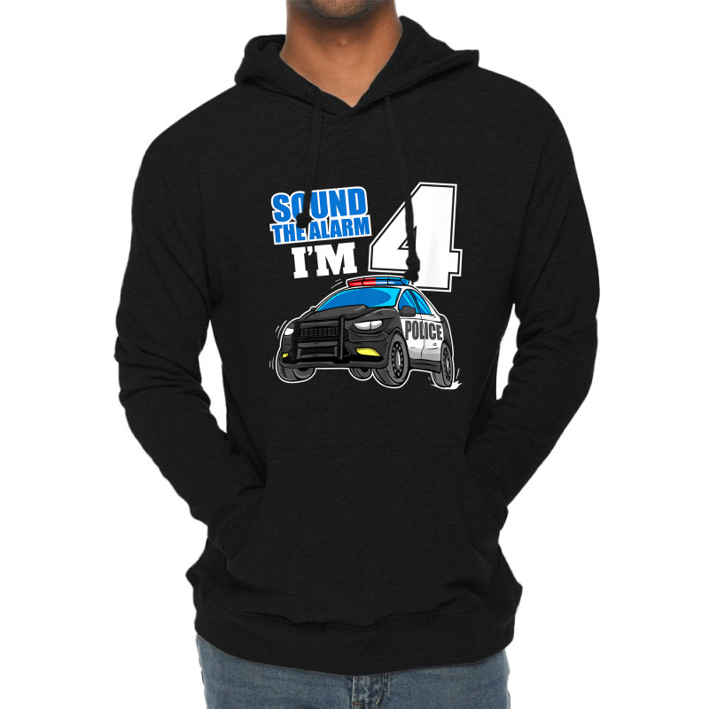 Kids Police Car 4th Birthday Boy 4 Cop Policeman Officer Four Lightweight Hoodie | Artistshot