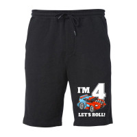 Kids Race Car 4th Birthday Boy 4 Four Year Old Racing Car Fleece Short | Artistshot