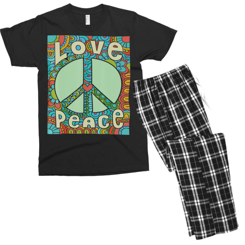 Peace Sign Love 60s 70s Tie Die Hippie Costume Men's T-shirt Pajama Set | Artistshot