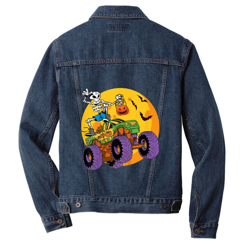 Kids Skeleton Monster Truck Trick Treat Halloween Monster Truck Men Denim Jacket | Artistshot