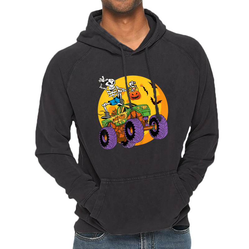 Kids Skeleton Monster Truck Trick Treat Halloween Monster Truck Vintage Hoodie | Artistshot