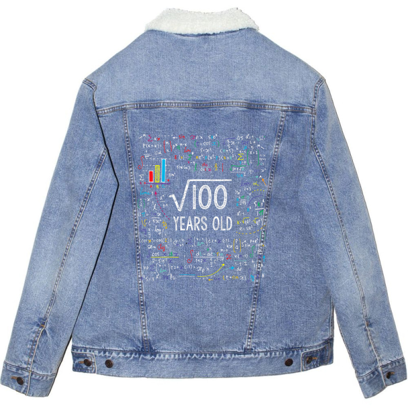 Kids Square Root Of 100 10th Birthday 10 Year Old Gifts Math Bday Unisex Sherpa-lined Denim Jacket | Artistshot