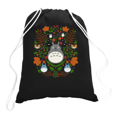 Totoro Cute Floral Drawstring Bags Designed By Rakuzan